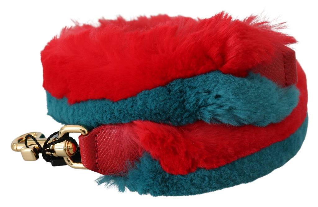 Dolce & Gabbana Red Blue Rabbit Fur Leather Shoulder Strap - Lusso Punto