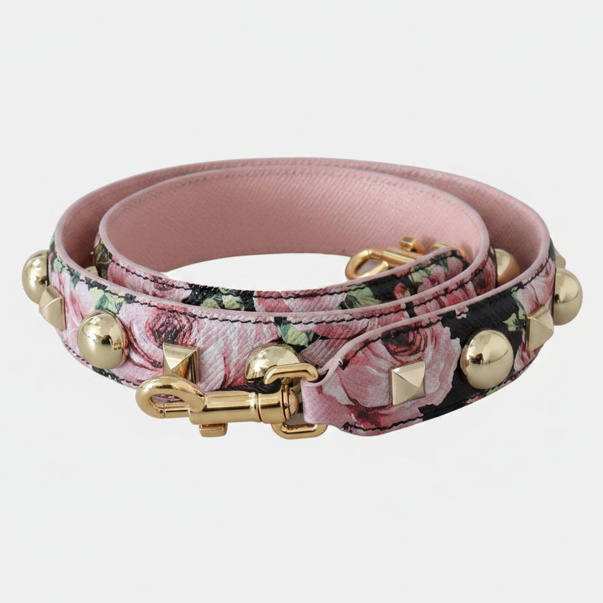Dolce & Gabbana Pink Floral Gold Studs Bag Accessory Shoulder Strap - Lusso Punto
