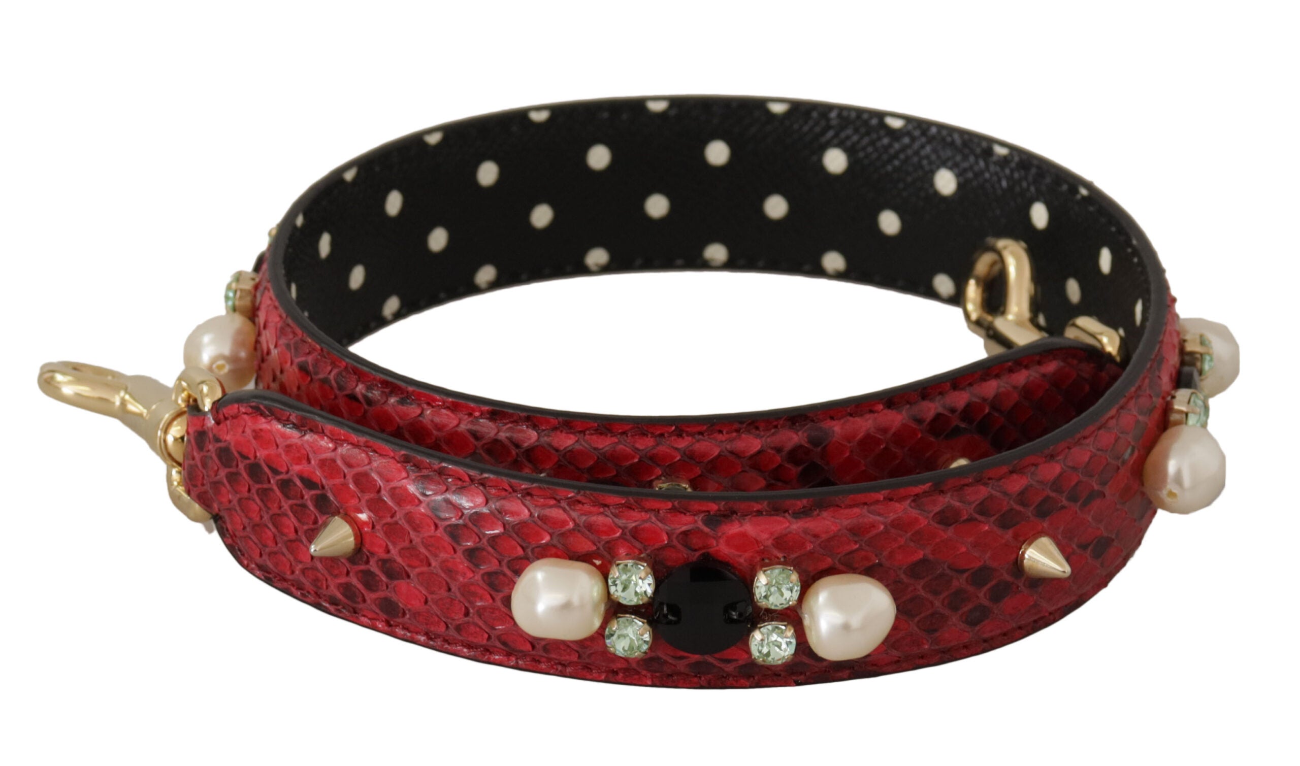 Dolce & Gabbana Red Exotic Leather Crystals Bag Shoulder Strap - Lusso Punto