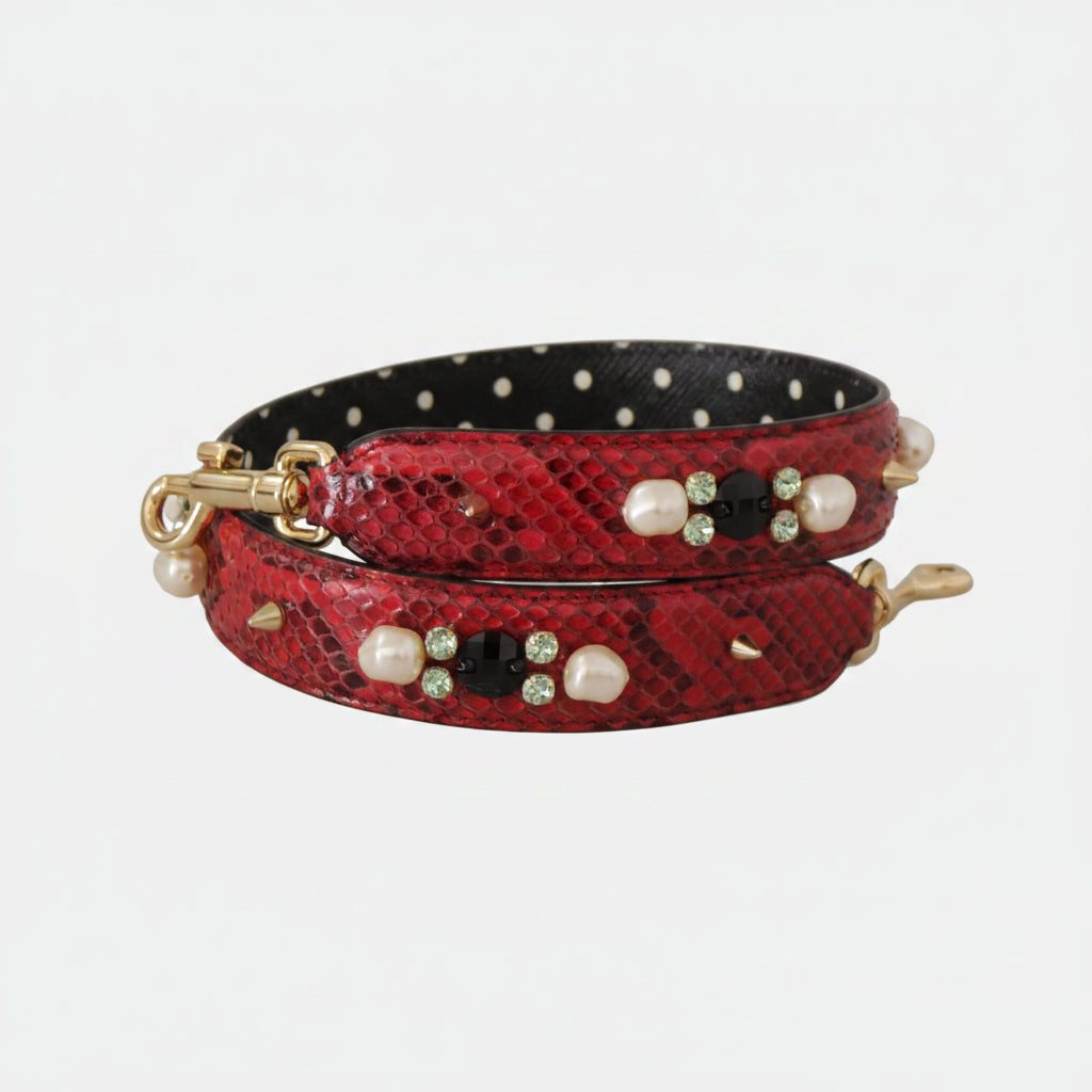 Dolce & Gabbana Red Exotic Leather Crystals Bag Shoulder Strap - Lusso Punto