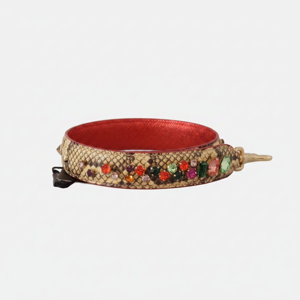 Dolce & Gabbana Beige Exotic Leather Crystals Shoulder Strap - Lusso Punto