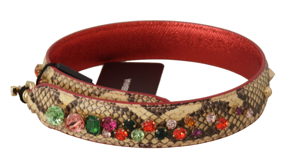 Dolce & Gabbana Beige Exotic Leather Crystals Shoulder Strap - Lusso Punto