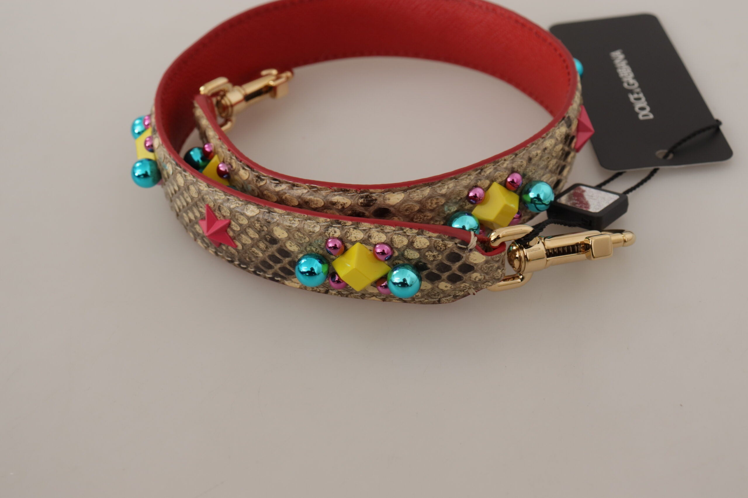 Dolce & Gabbana Beige Python Leather Crystals Shoulder Strap - Lusso Punto