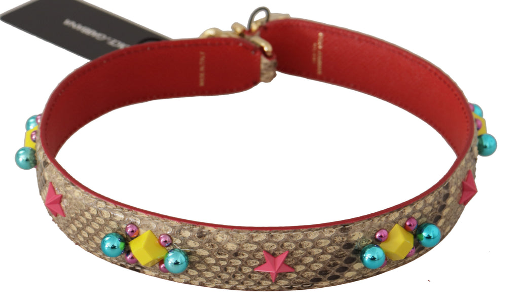 Dolce & Gabbana Beige Python Leather Crystals Shoulder Strap - Lusso Punto