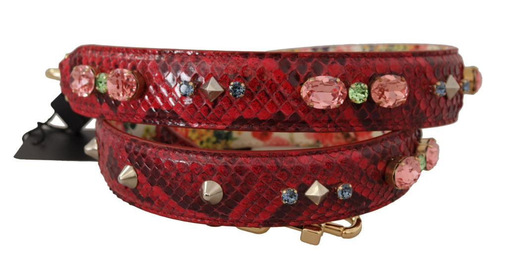 Dolce & Gabbana Red Exotic Leather Crystals Reversible Shoulder Strap - Lusso Punto