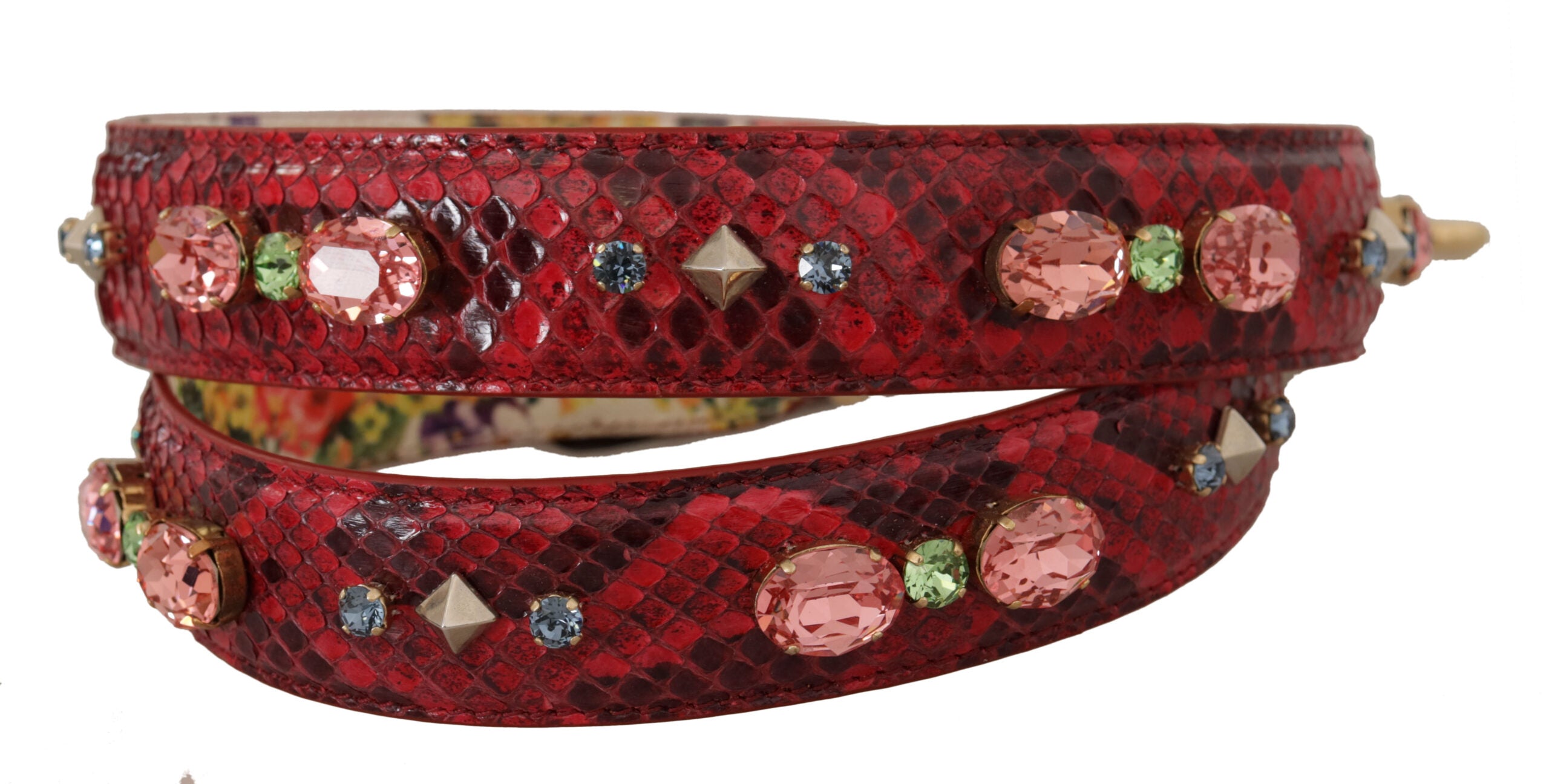 Dolce & Gabbana Red Exotic Leather Crystals Reversible Shoulder Strap - Lusso Punto