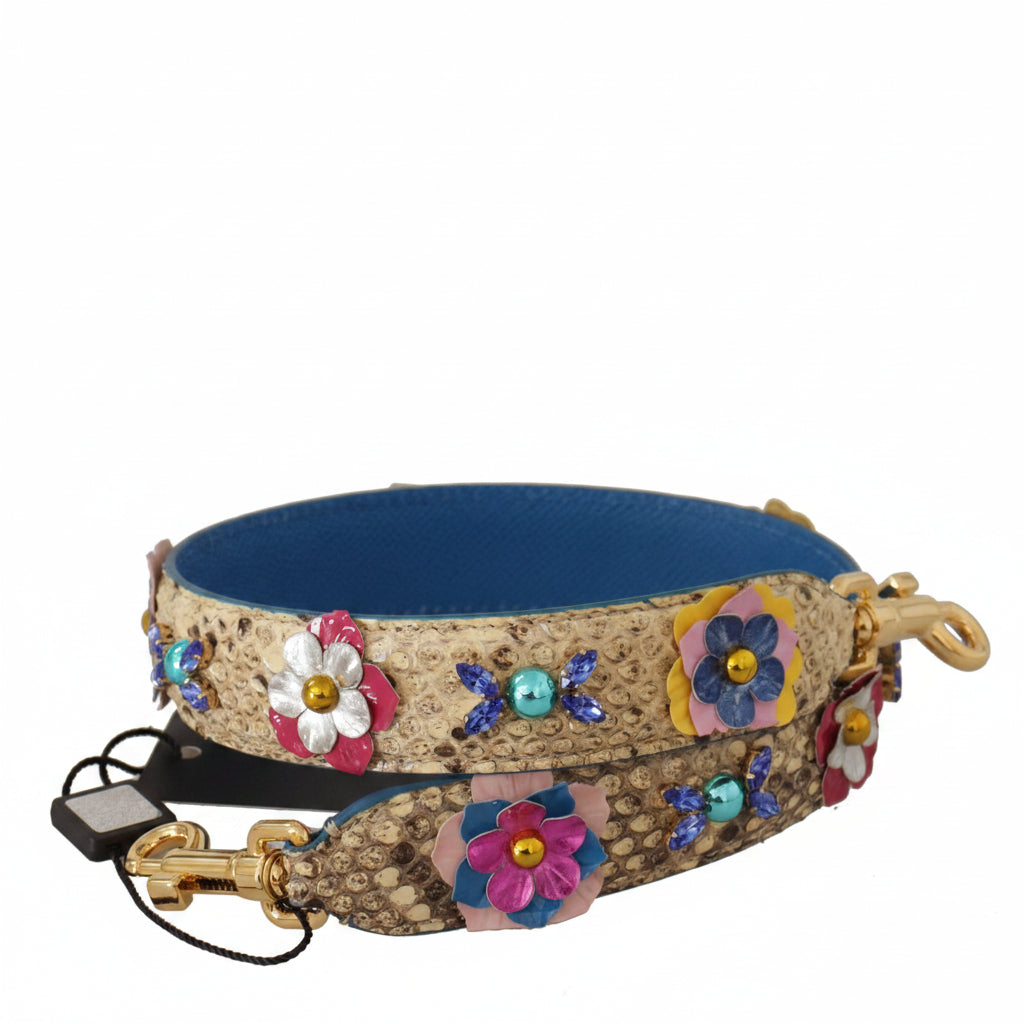 Dolce & Gabbana Beige Python Leather Floral Studded Shoulder Strap - Lusso Punto
