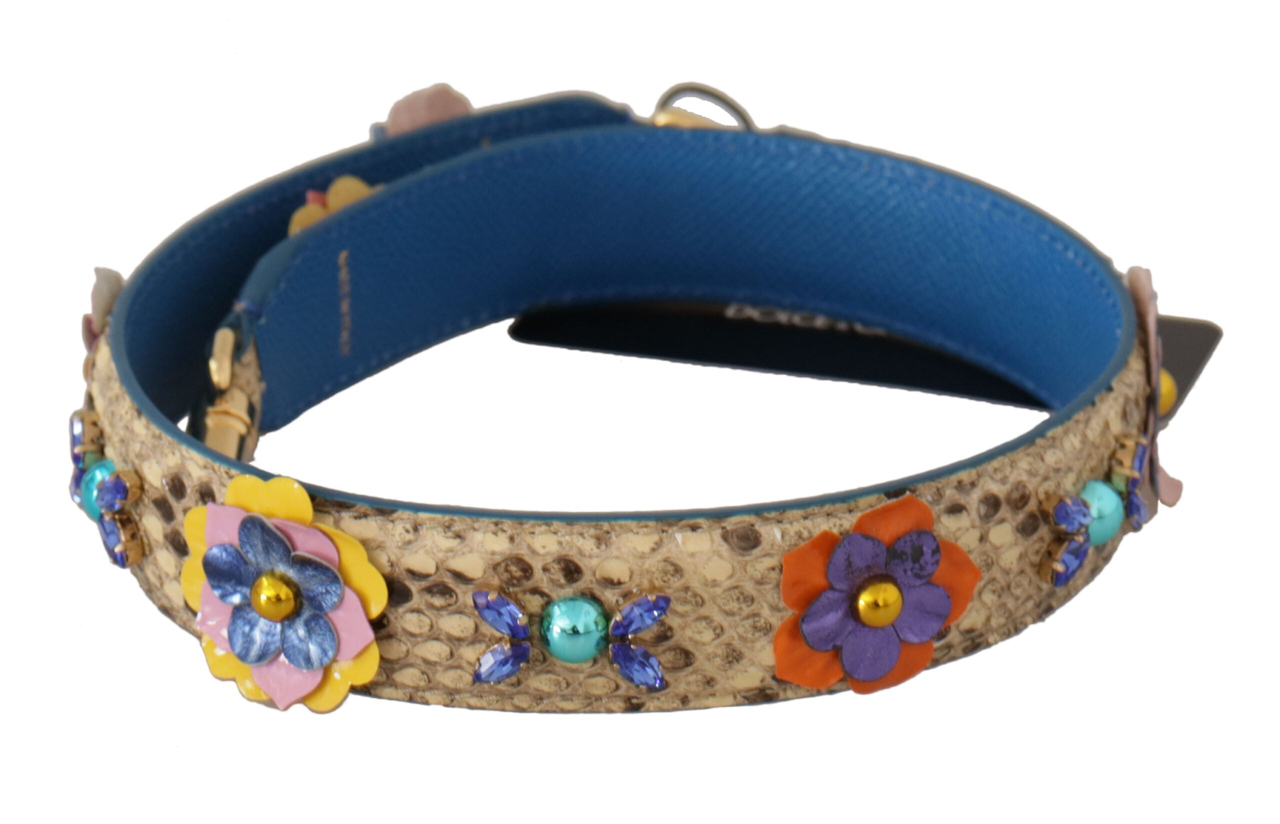 Dolce & Gabbana Beige Python Leather Floral Studded Shoulder Strap - Lusso Punto