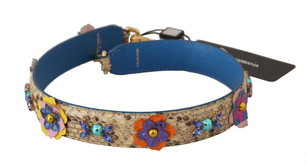 Dolce & Gabbana Beige Python Leather Floral Studded Shoulder Strap - Lusso Punto