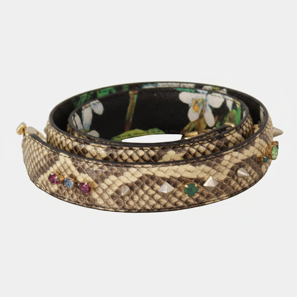 Dolce & Gabbana Beige Exotic Leather Crystals Reversible Shoulder Strap - Lusso Punto