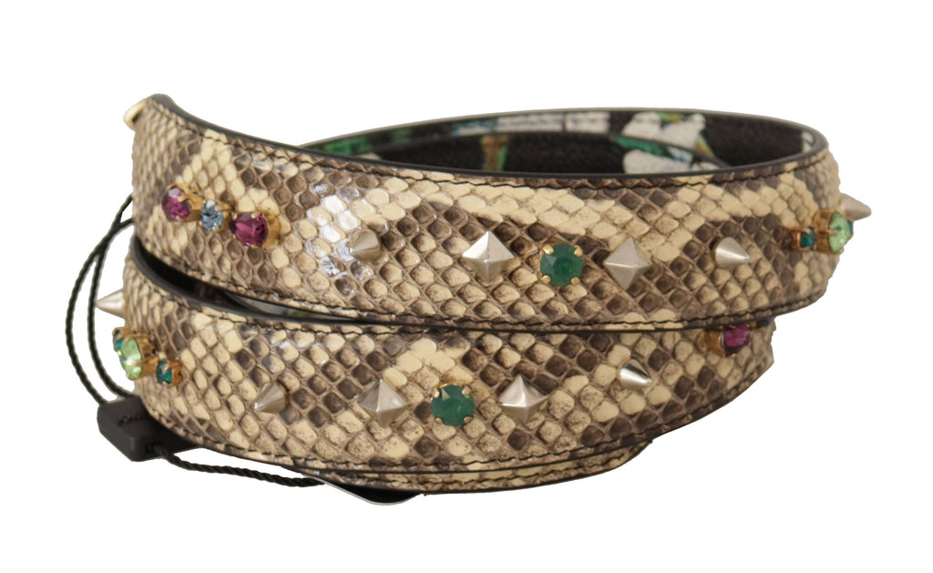 Dolce & Gabbana Beige Exotic Leather Crystals Reversible Shoulder Strap - Lusso Punto