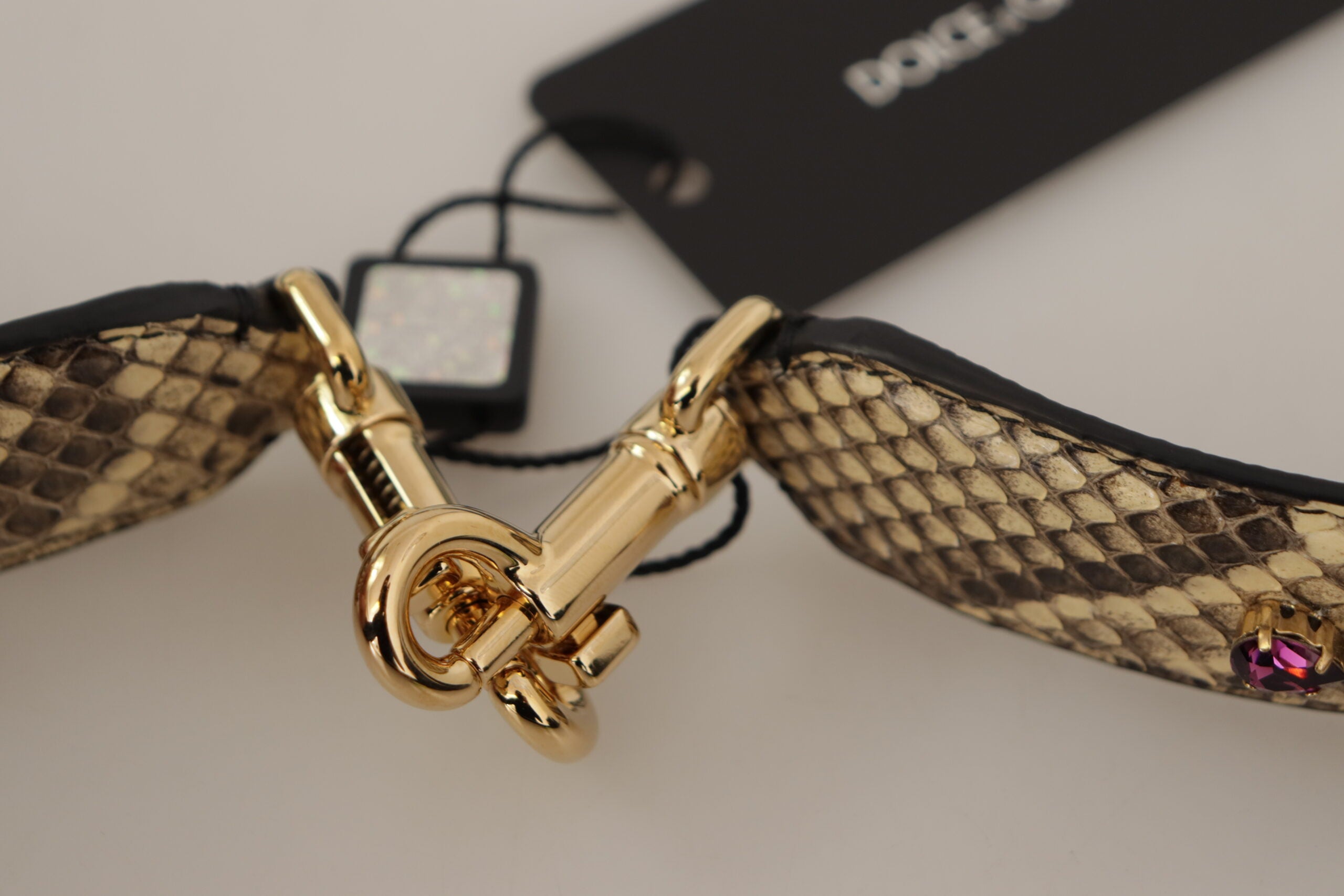 Dolce & Gabbana Beige Exotic Leather Crystals Reversible Shoulder Strap - Lusso Punto