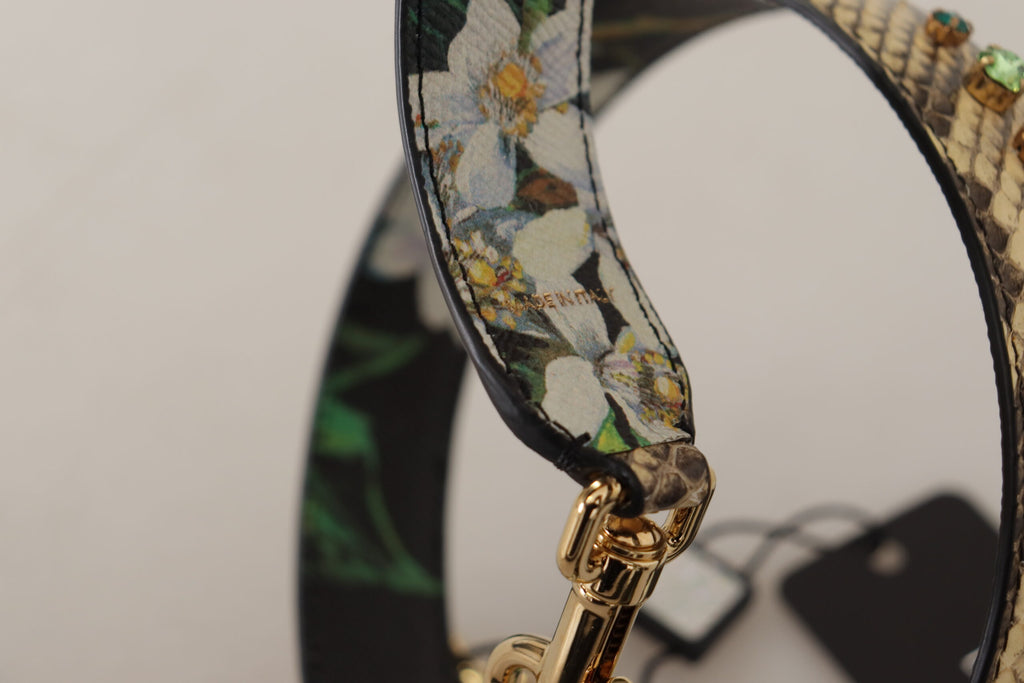 Dolce & Gabbana Beige Exotic Leather Crystals Reversible Shoulder Strap - Lusso Punto