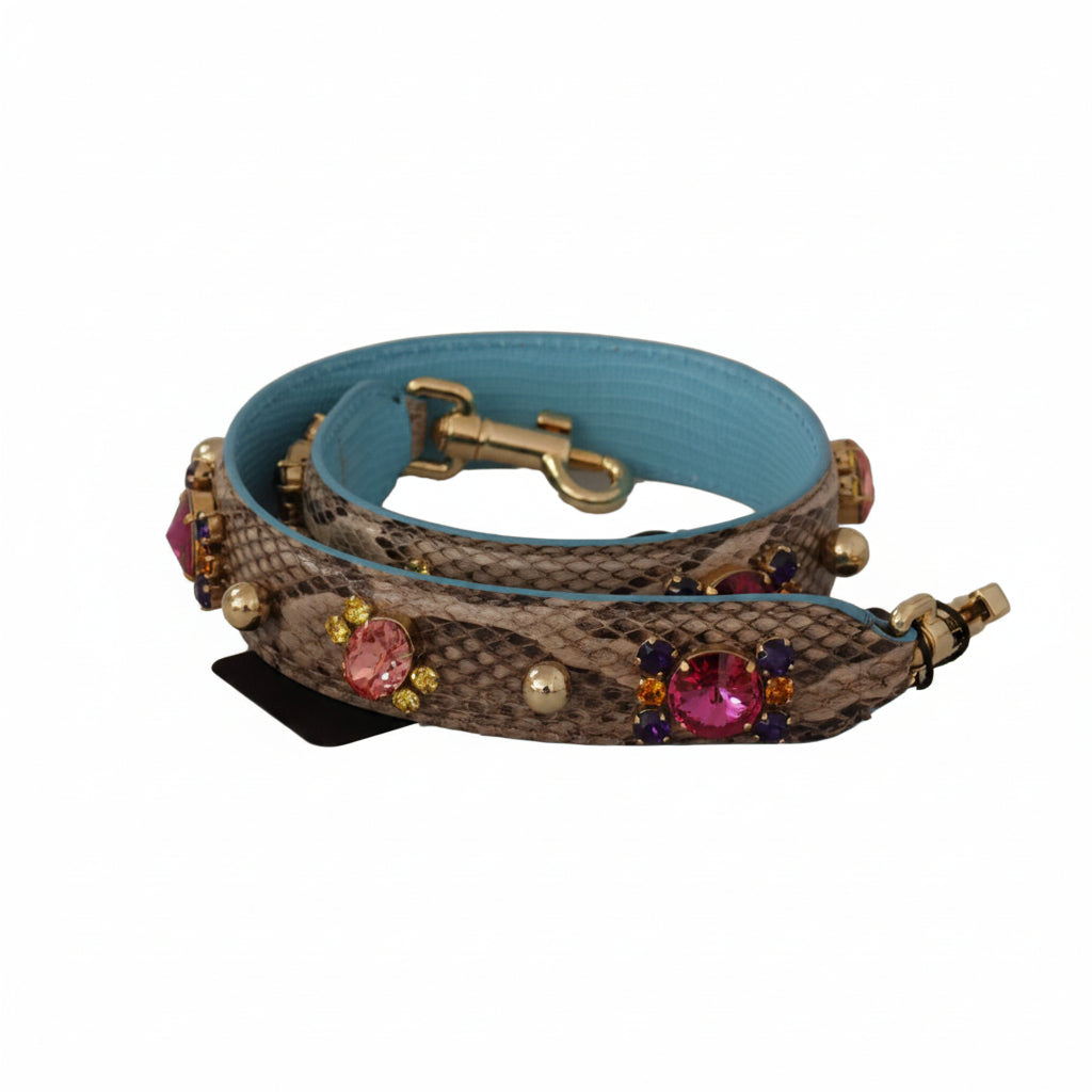 Dolce & Gabbana Brown Exotic Leather Crystals Shoulder Strap - Lusso Punto