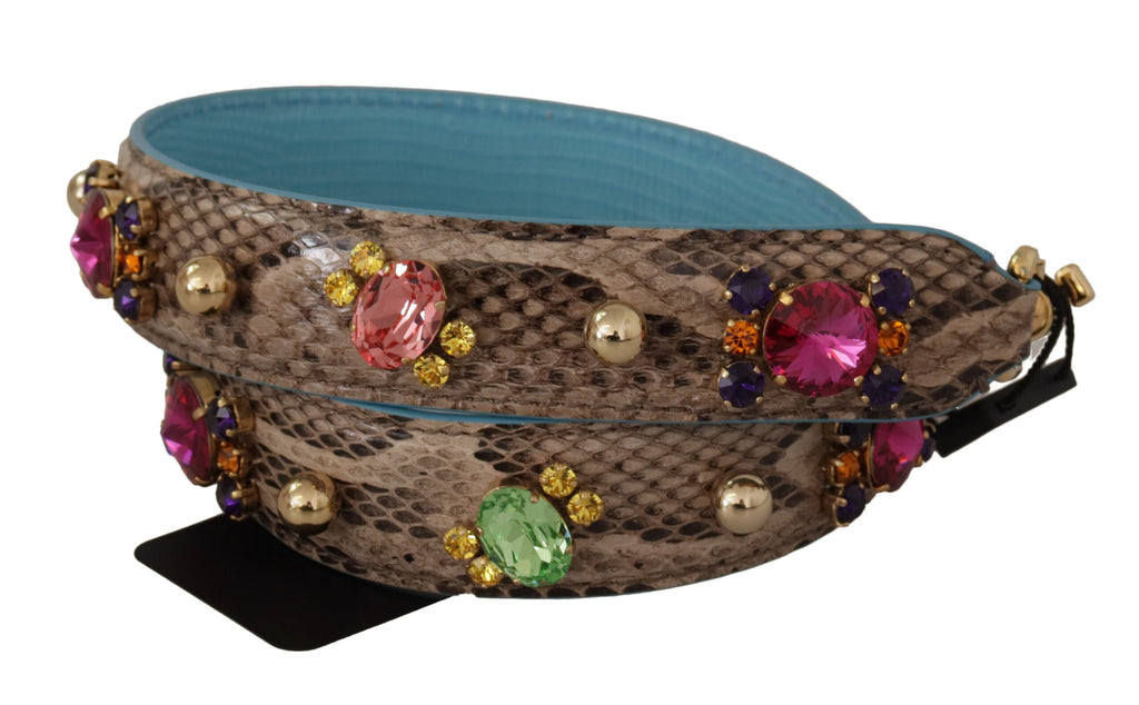 Dolce & Gabbana Brown Exotic Leather Crystals Shoulder Strap - Lusso Punto