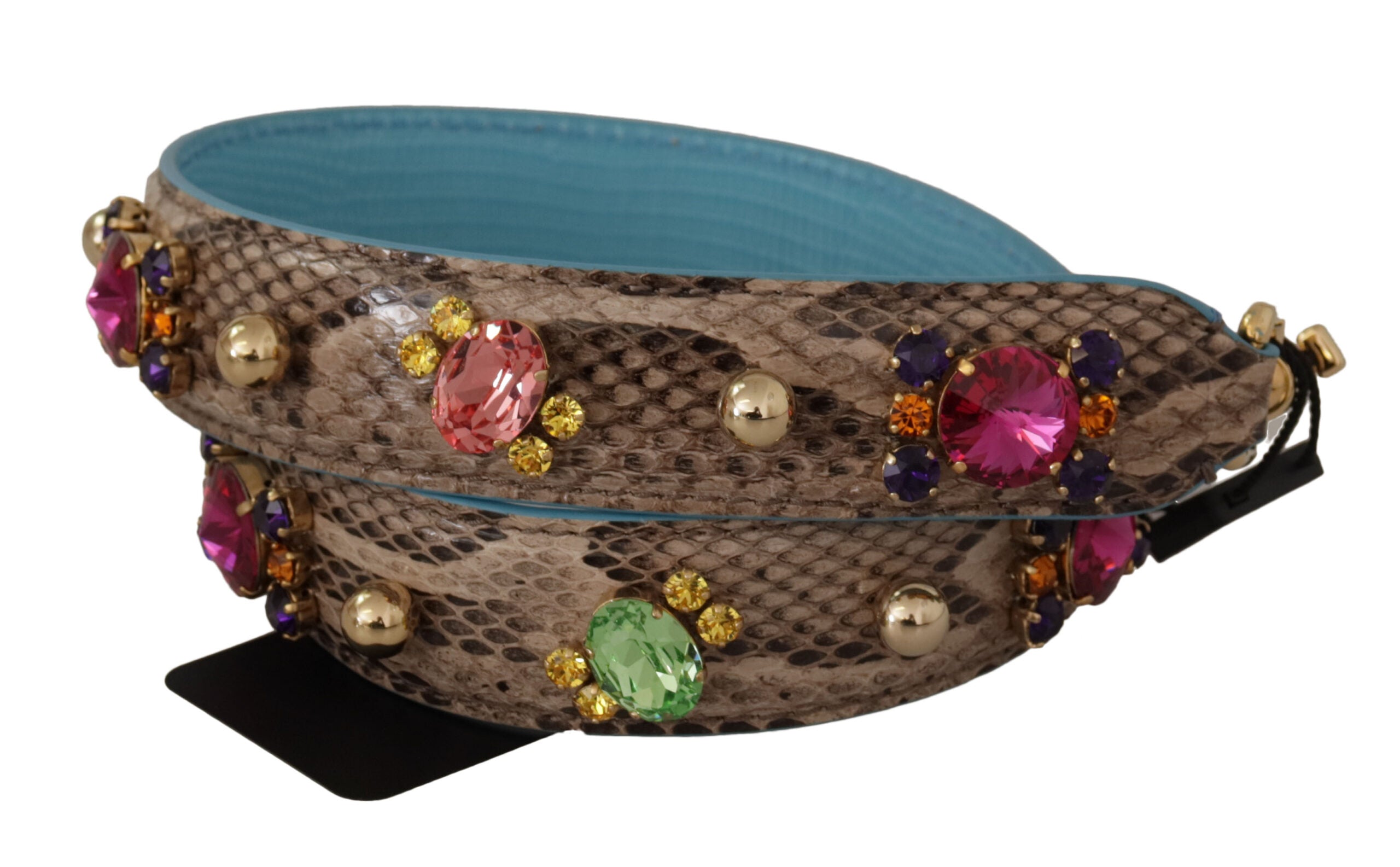 Dolce & Gabbana Brown Exotic Leather Crystals Shoulder Strap - Lusso Punto
