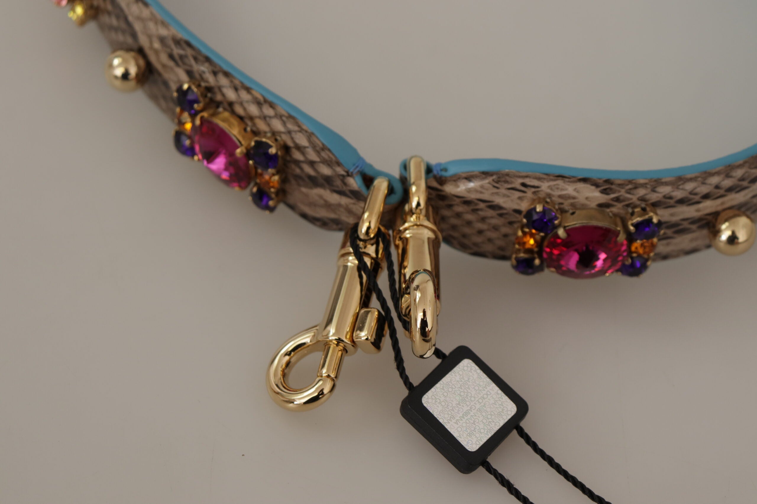 Dolce & Gabbana Brown Exotic Leather Crystals Shoulder Strap - Lusso Punto