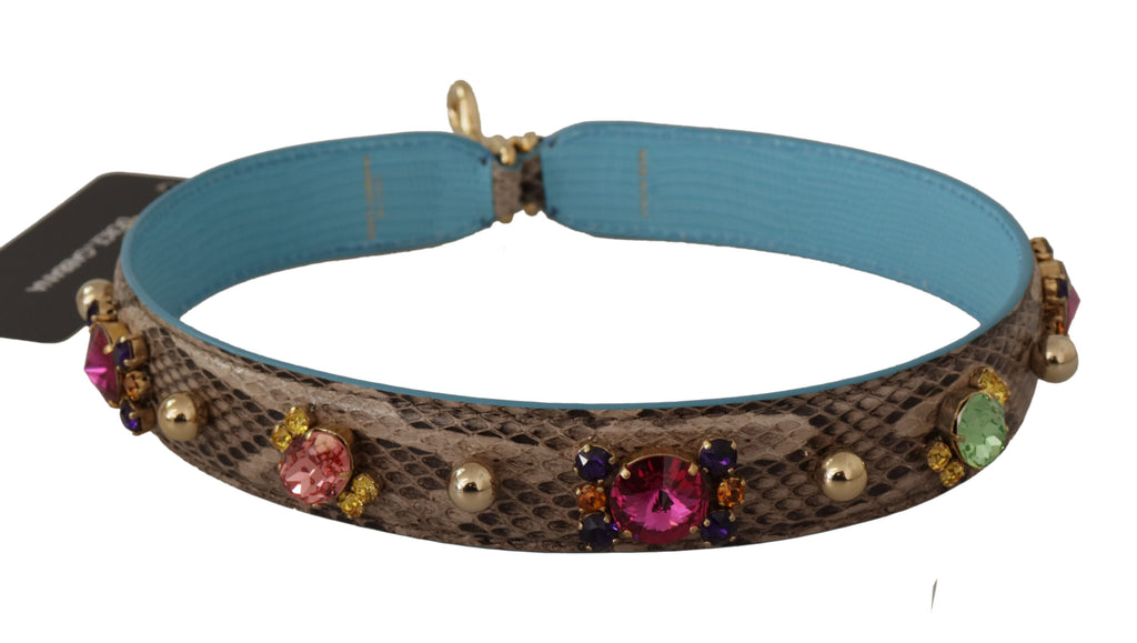 Dolce & Gabbana Brown Exotic Leather Crystals Shoulder Strap - Lusso Punto