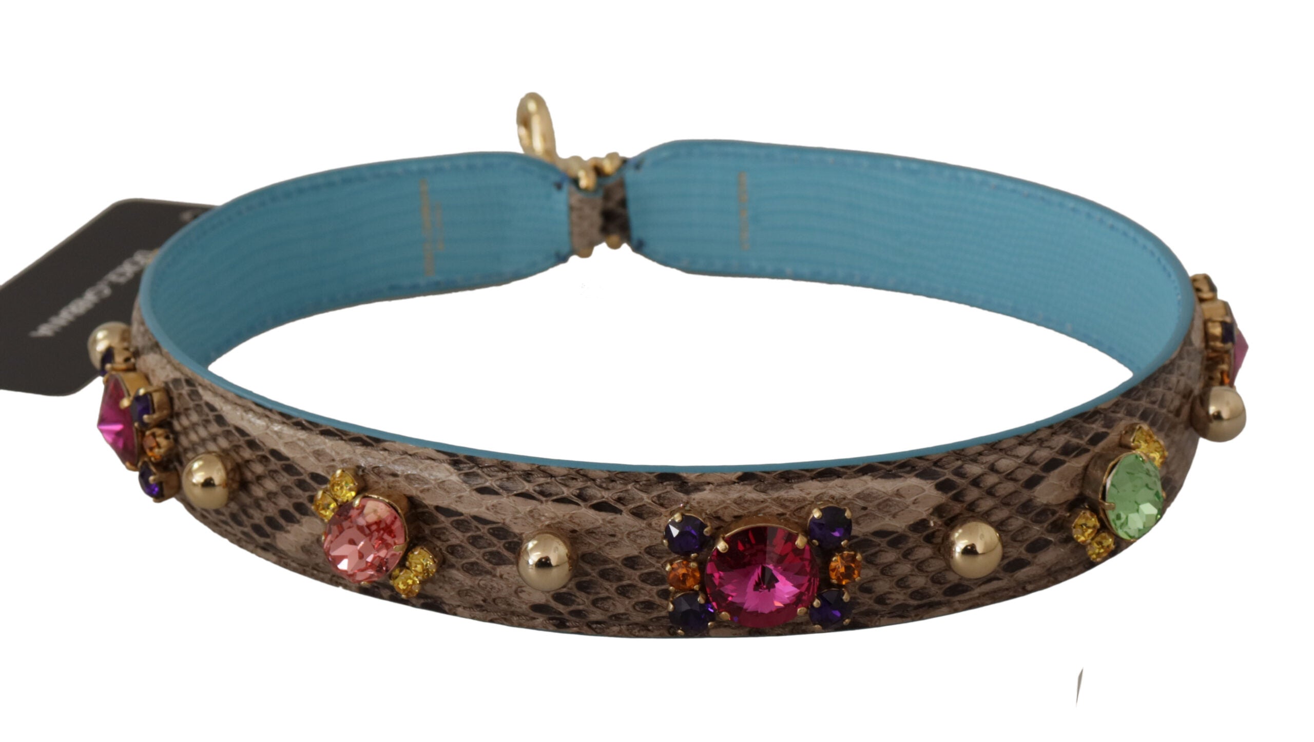 Dolce & Gabbana Brown Exotic Leather Crystals Shoulder Strap - Lusso Punto