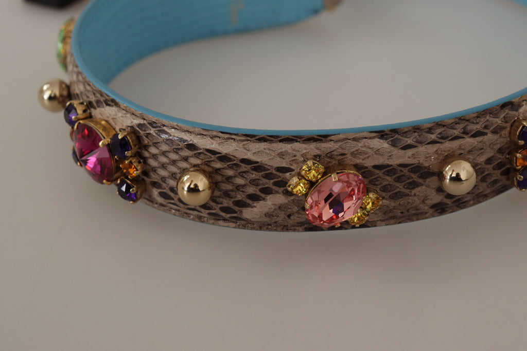 Dolce & Gabbana Brown Exotic Leather Crystals Shoulder Strap - Lusso Punto