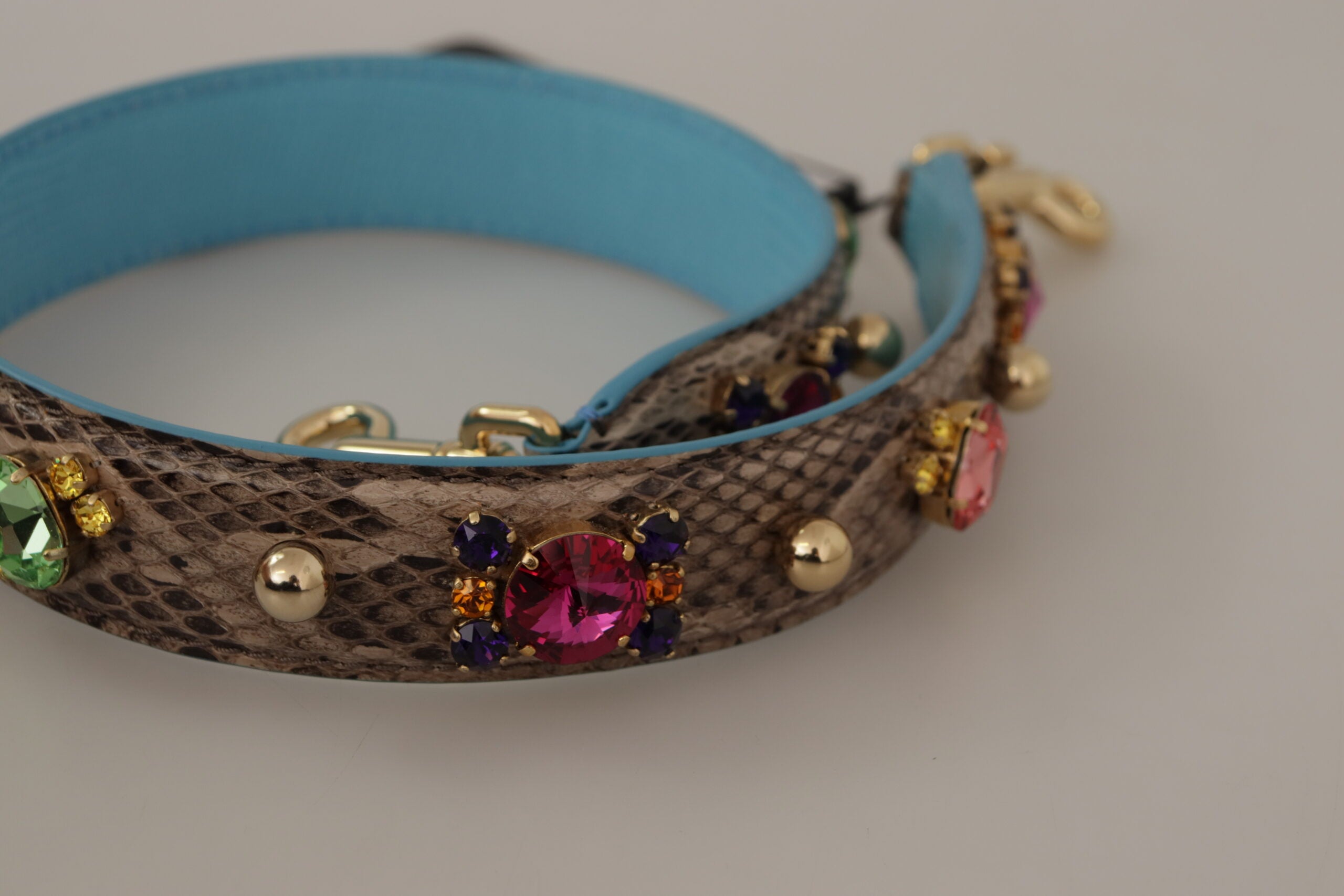 Dolce & Gabbana Brown Exotic Leather Crystals Shoulder Strap - Lusso Punto