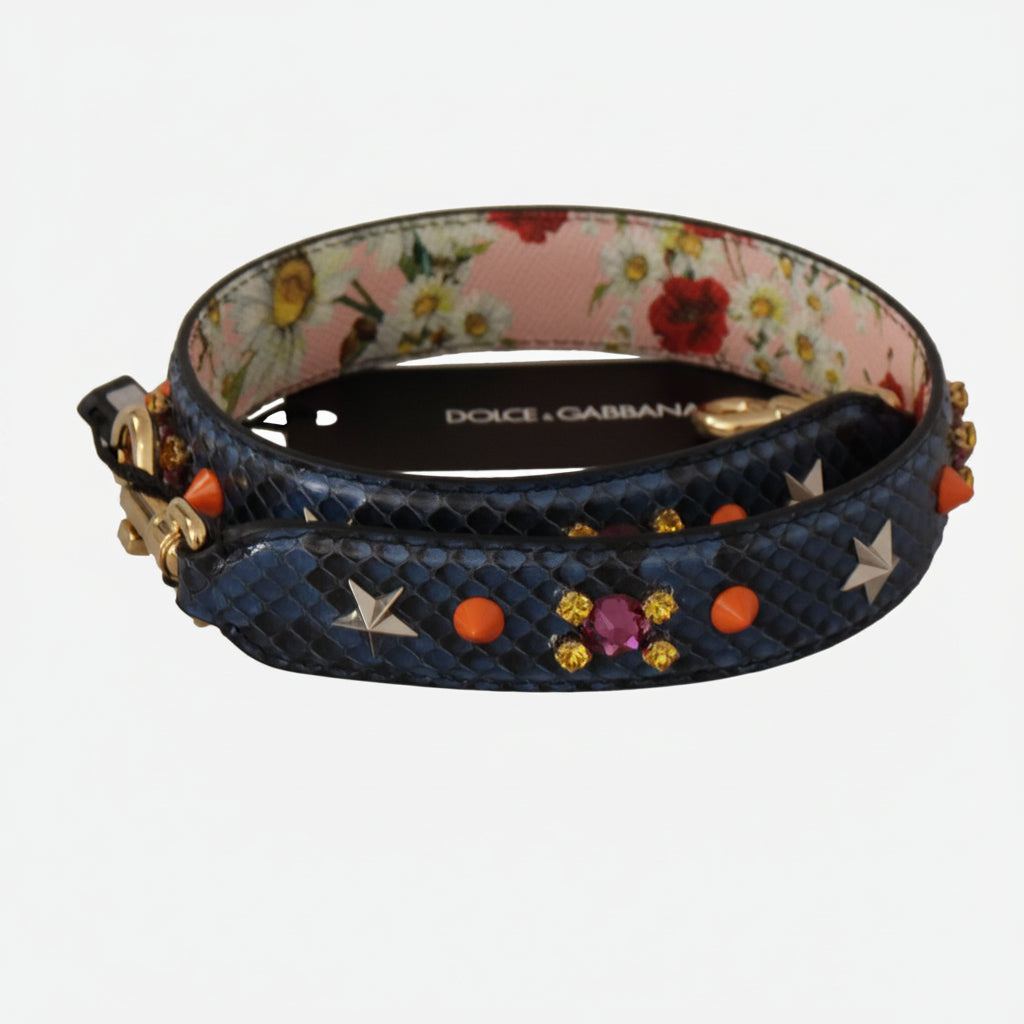 Dolce & Gabbana Blue Exotic Leather Crystals Reversible Shoulder Strap - Lusso Punto