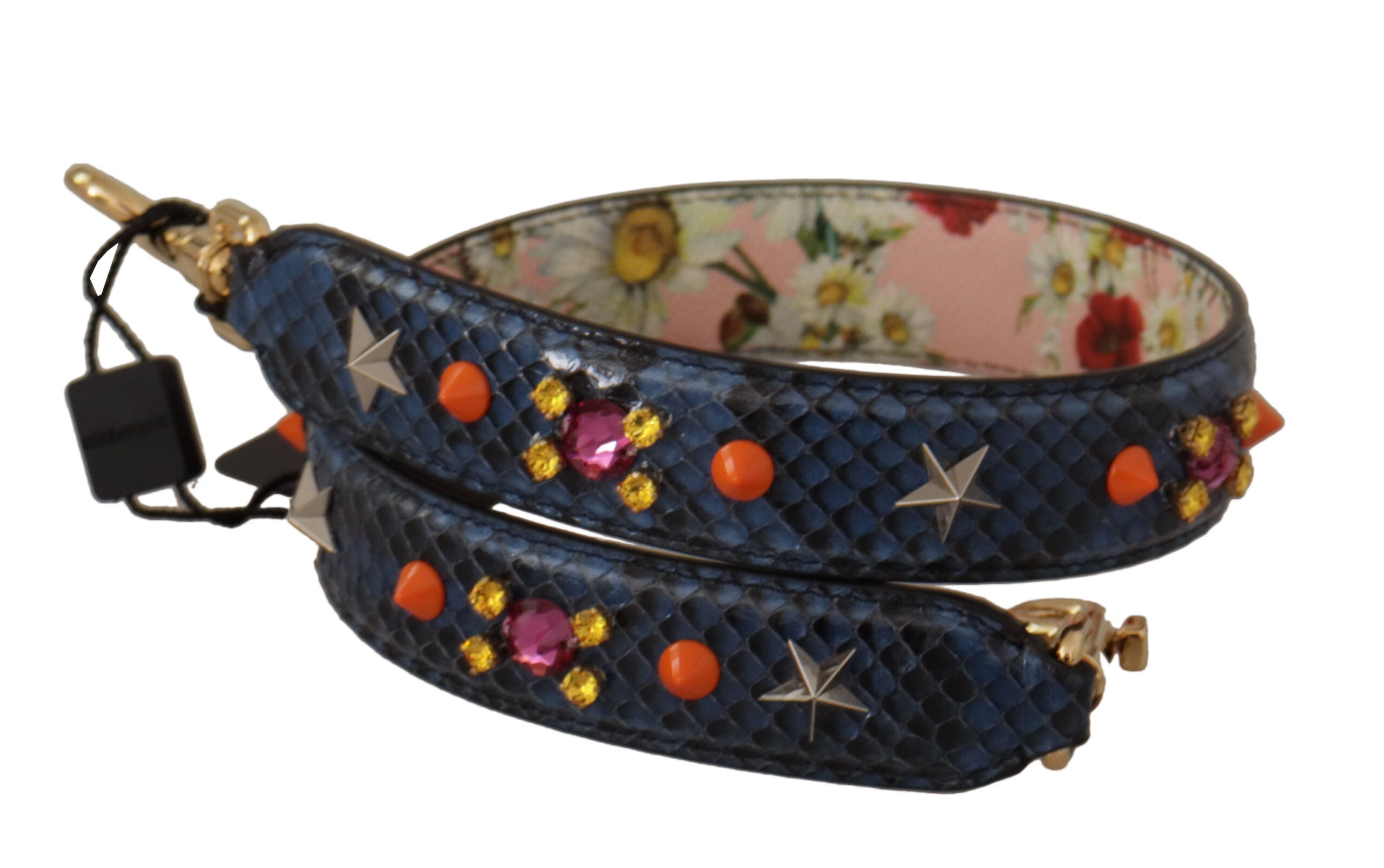 Dolce & Gabbana Blue Exotic Leather Crystals Reversible Shoulder Strap - Lusso Punto