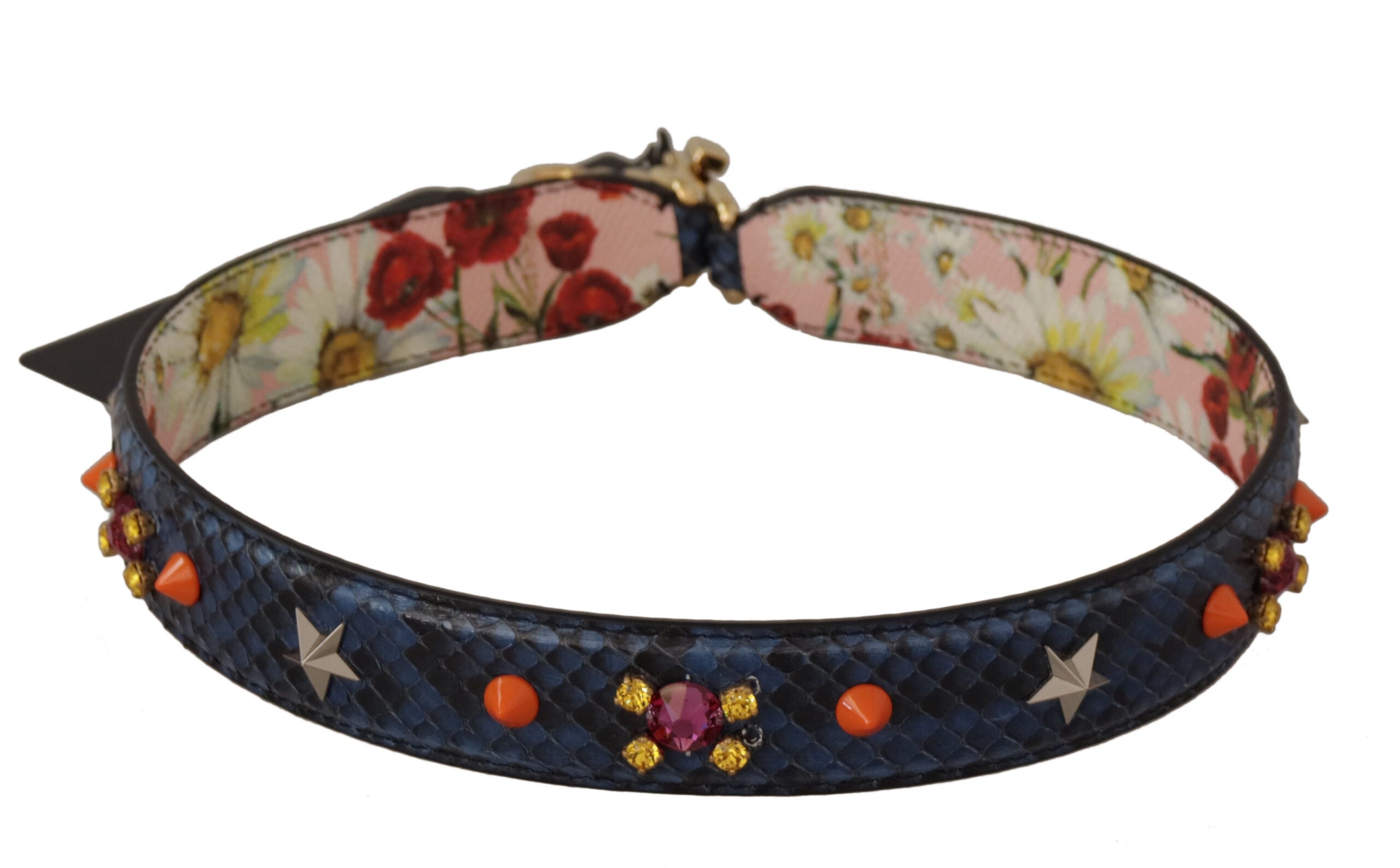 Dolce & Gabbana Blue Exotic Leather Crystals Reversible Shoulder Strap - Lusso Punto