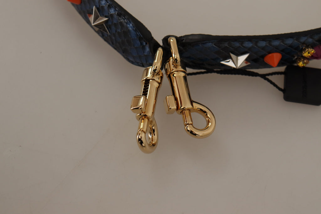 Dolce & Gabbana Blue Exotic Leather Crystals Reversible Shoulder Strap - Lusso Punto