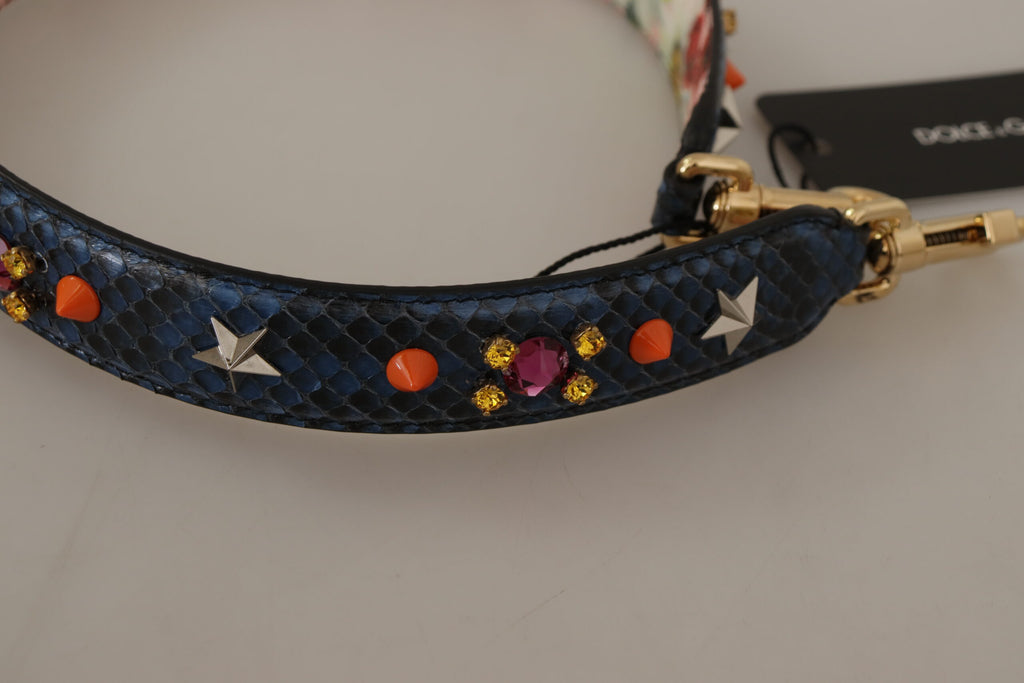 Dolce & Gabbana Blue Exotic Leather Crystals Reversible Shoulder Strap - Lusso Punto