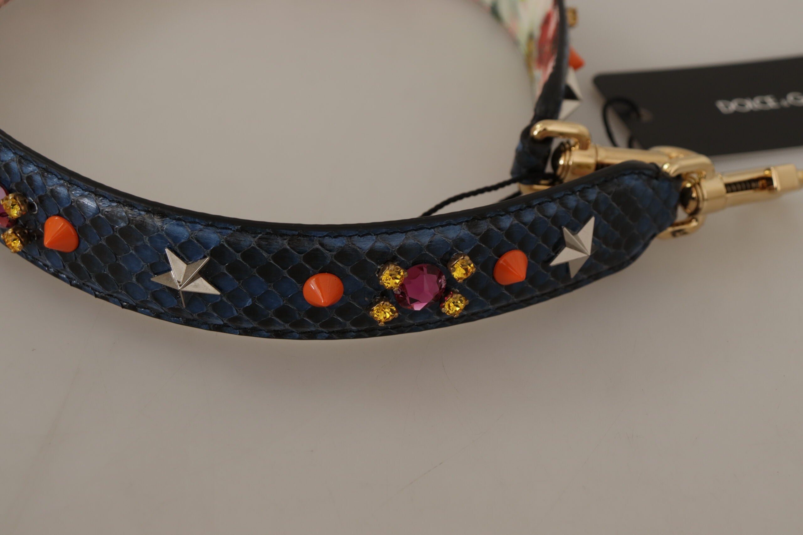 Dolce & Gabbana Blue Exotic Leather Crystals Reversible Shoulder Strap - Lusso Punto