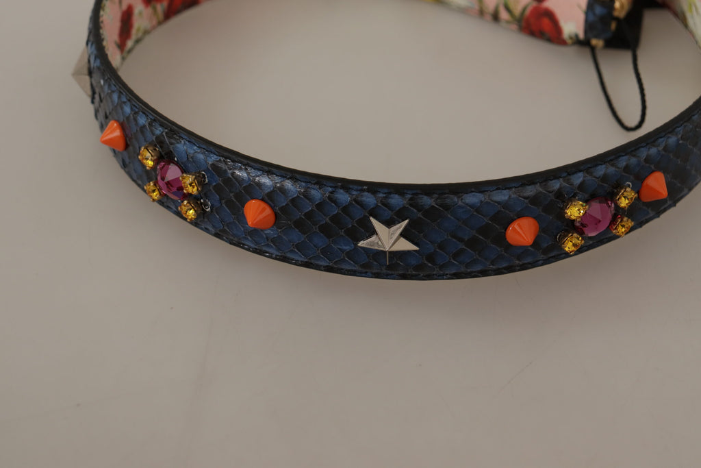 Dolce & Gabbana Blue Exotic Leather Crystals Reversible Shoulder Strap - Lusso Punto