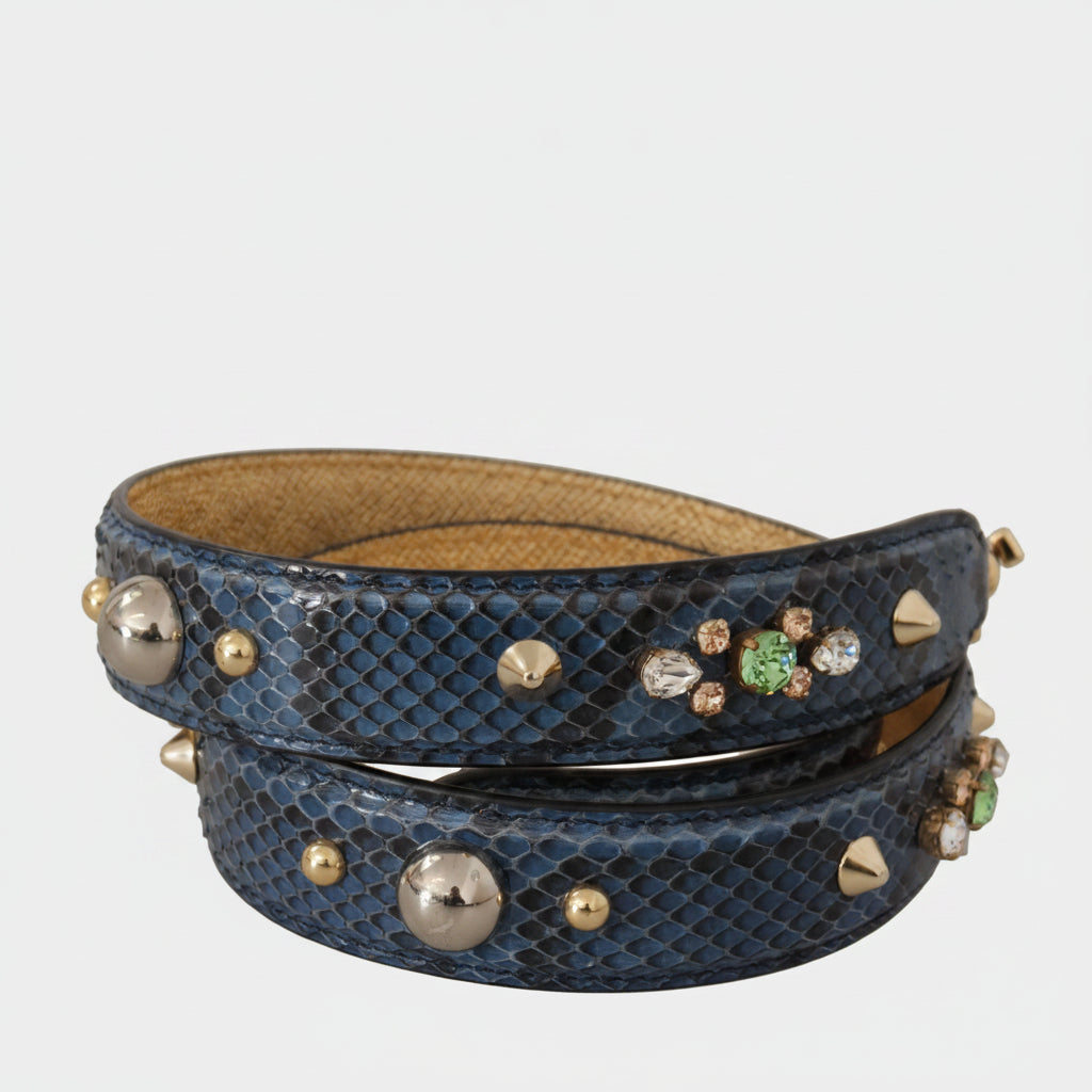 Dolce & Gabbana Blue Exotic Leather Crystals Shoulder Strap - Lusso Punto