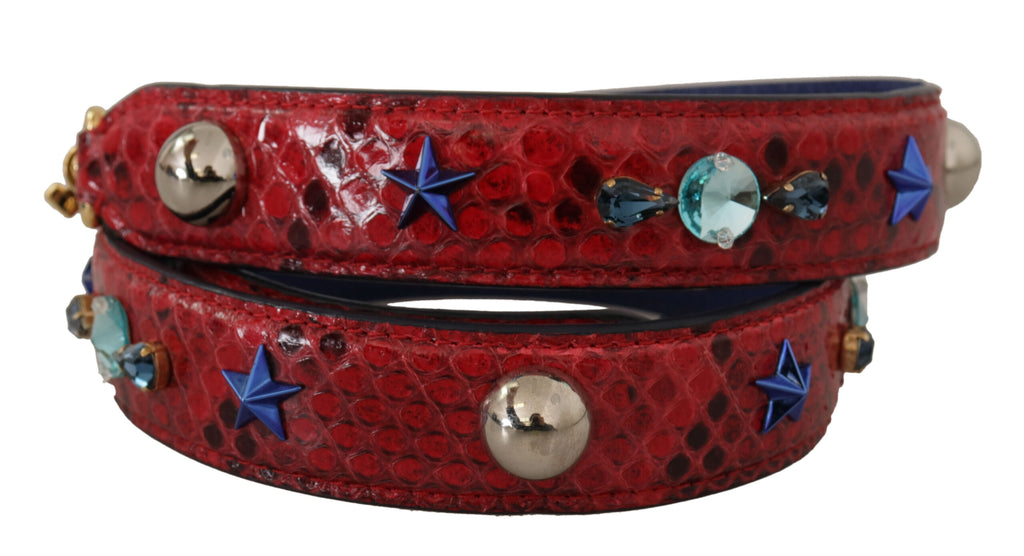 Dolce & Gabbana Red Exotic Leather Crystals Shoulder Strap - Lusso Punto