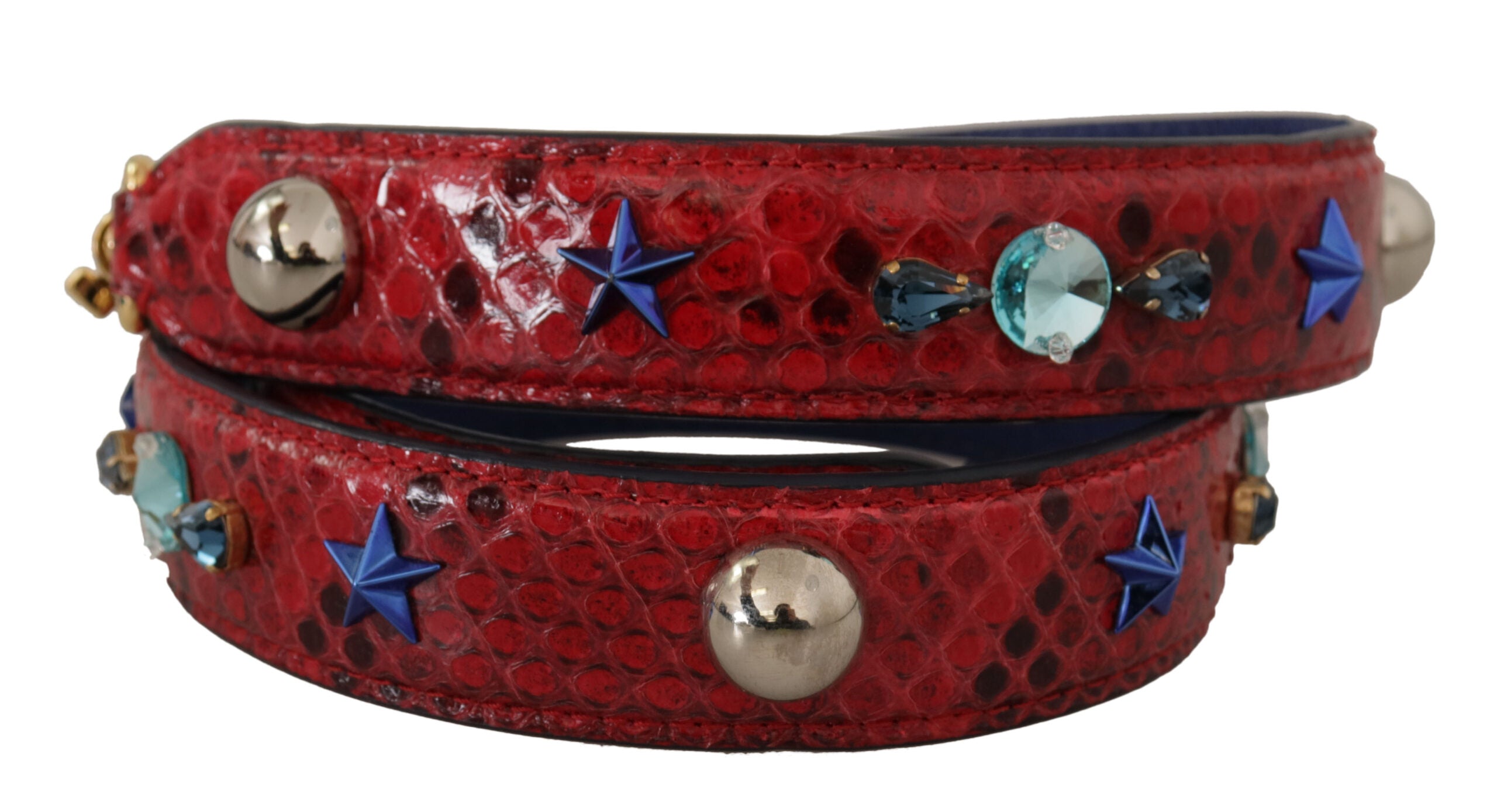 Dolce & Gabbana Red Exotic Leather Crystals Shoulder Strap - Lusso Punto