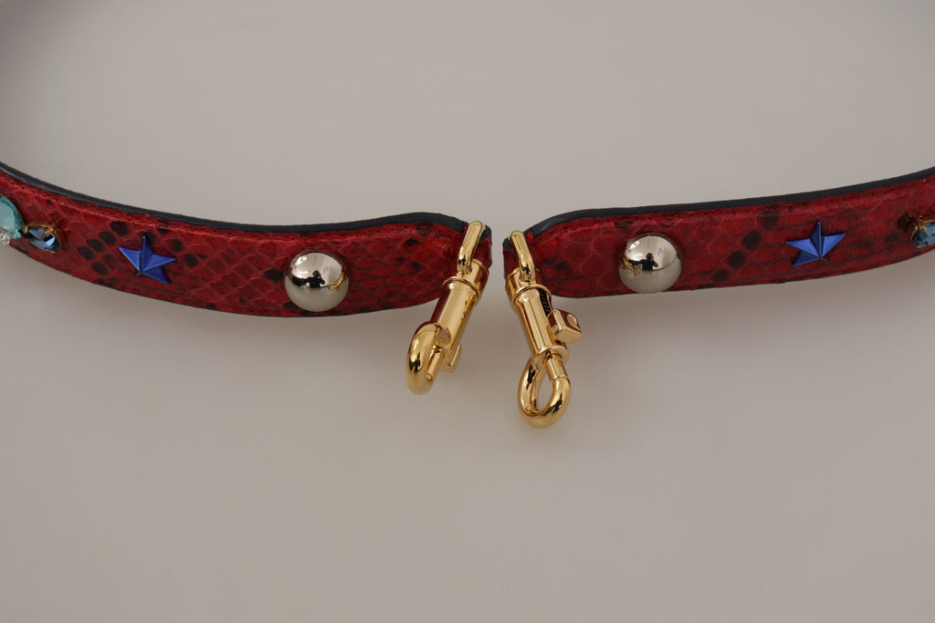 Dolce & Gabbana Red Exotic Leather Crystals Shoulder Strap - Lusso Punto