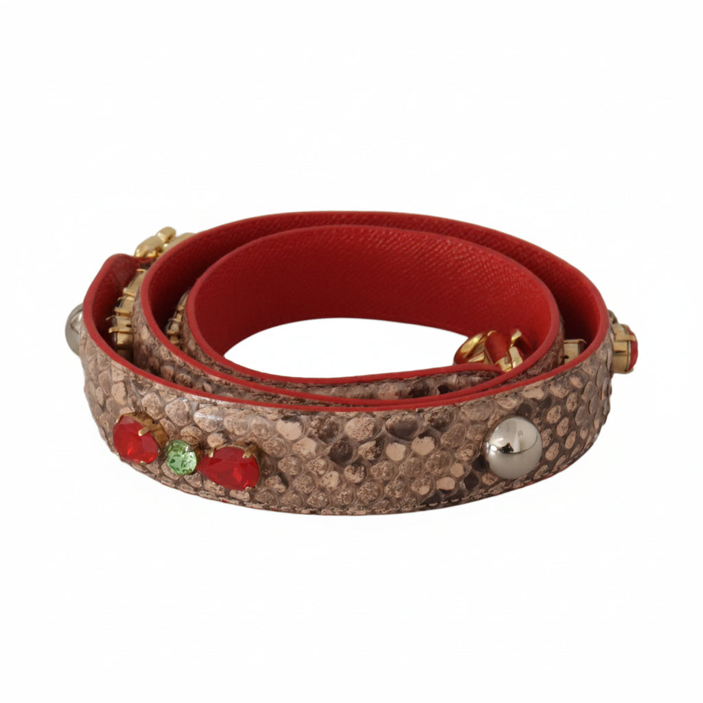Dolce & Gabbana Brown Python Leather Crystals Shoulder Strap - Lusso Punto