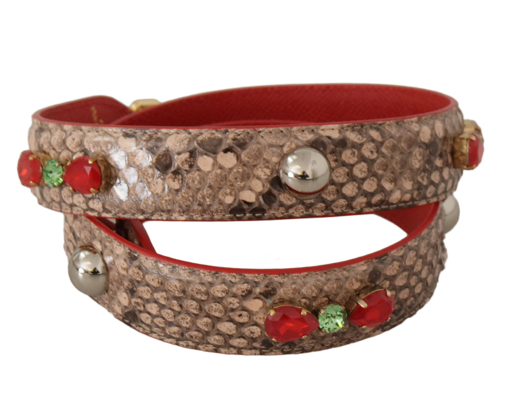 Dolce & Gabbana Brown Python Leather Crystals Shoulder Strap - Lusso Punto