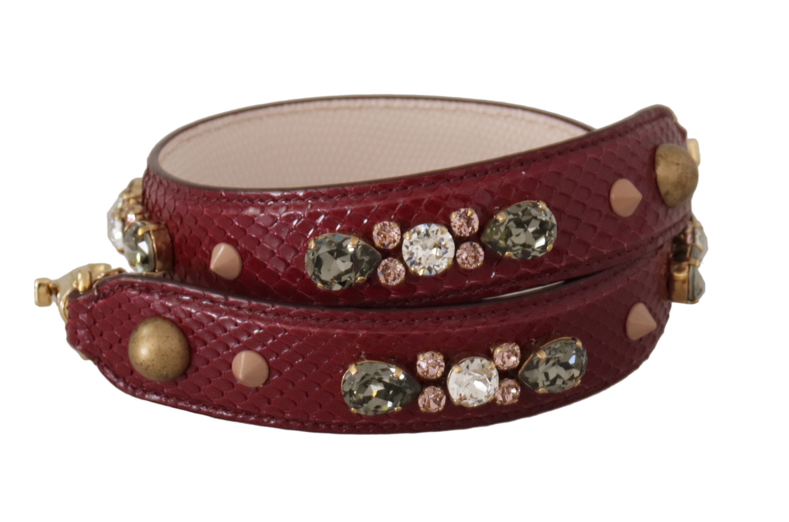 Dolce & Gabbana Bordeaux Leather Crystals Bag Shoulder Strap - Lusso Punto