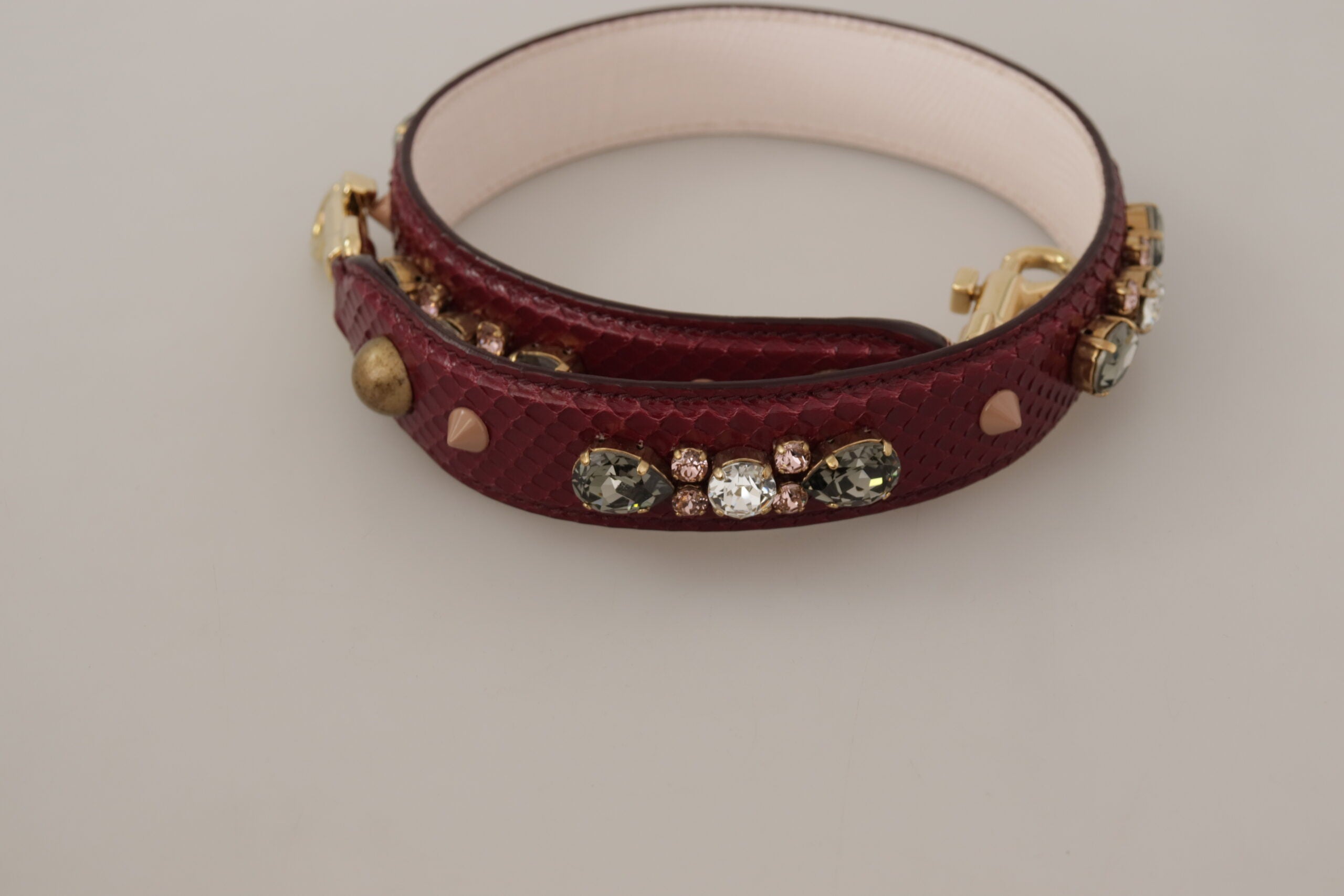 Dolce & Gabbana Bordeaux Leather Crystals Bag Shoulder Strap - Lusso Punto