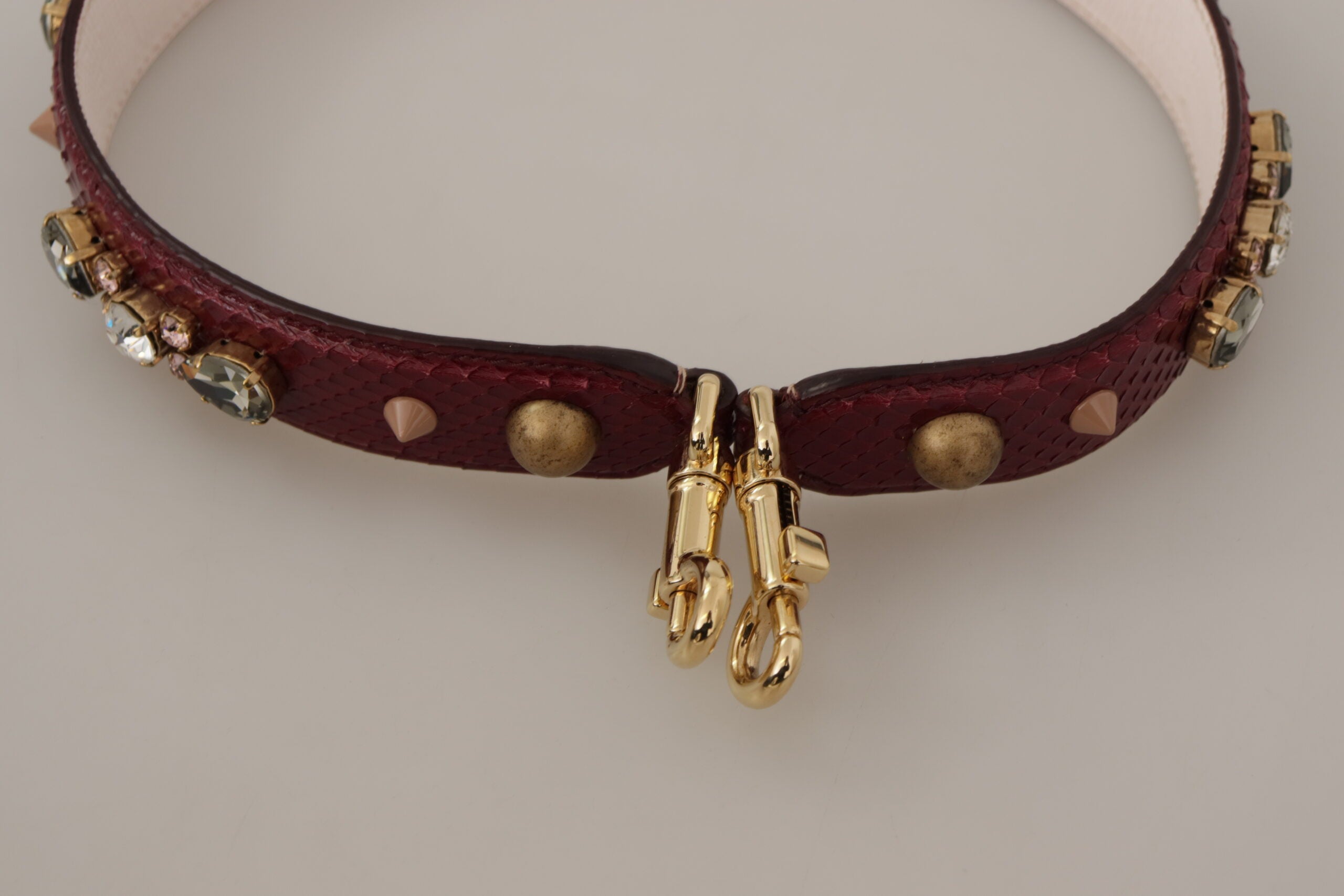 Dolce & Gabbana Bordeaux Leather Crystals Bag Shoulder Strap - Lusso Punto