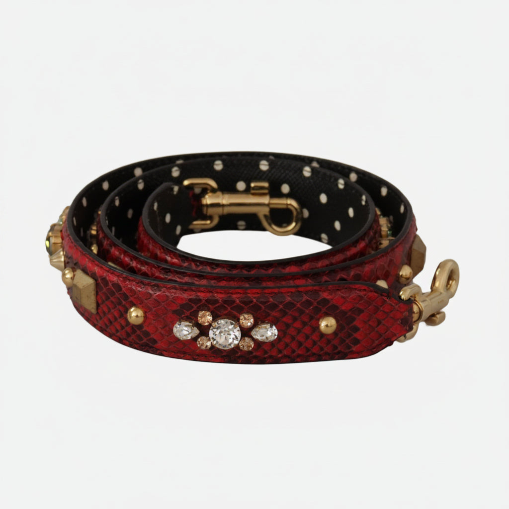 Dolce & Gabbana Red Python Leather Crystals Reversible Shoulder Strap - Lusso Punto