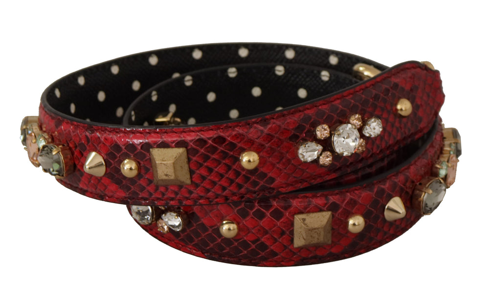 Dolce & Gabbana Red Python Leather Crystals Reversible Shoulder Strap - Lusso Punto