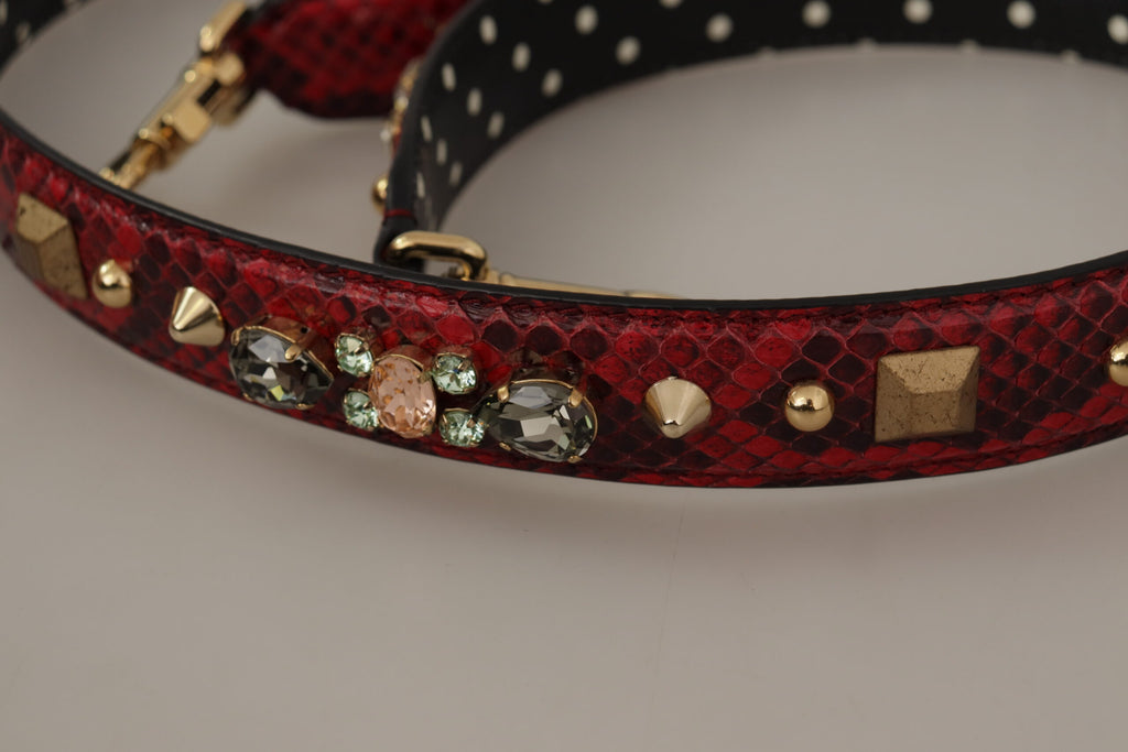Dolce & Gabbana Red Python Leather Crystals Reversible Shoulder Strap - Lusso Punto