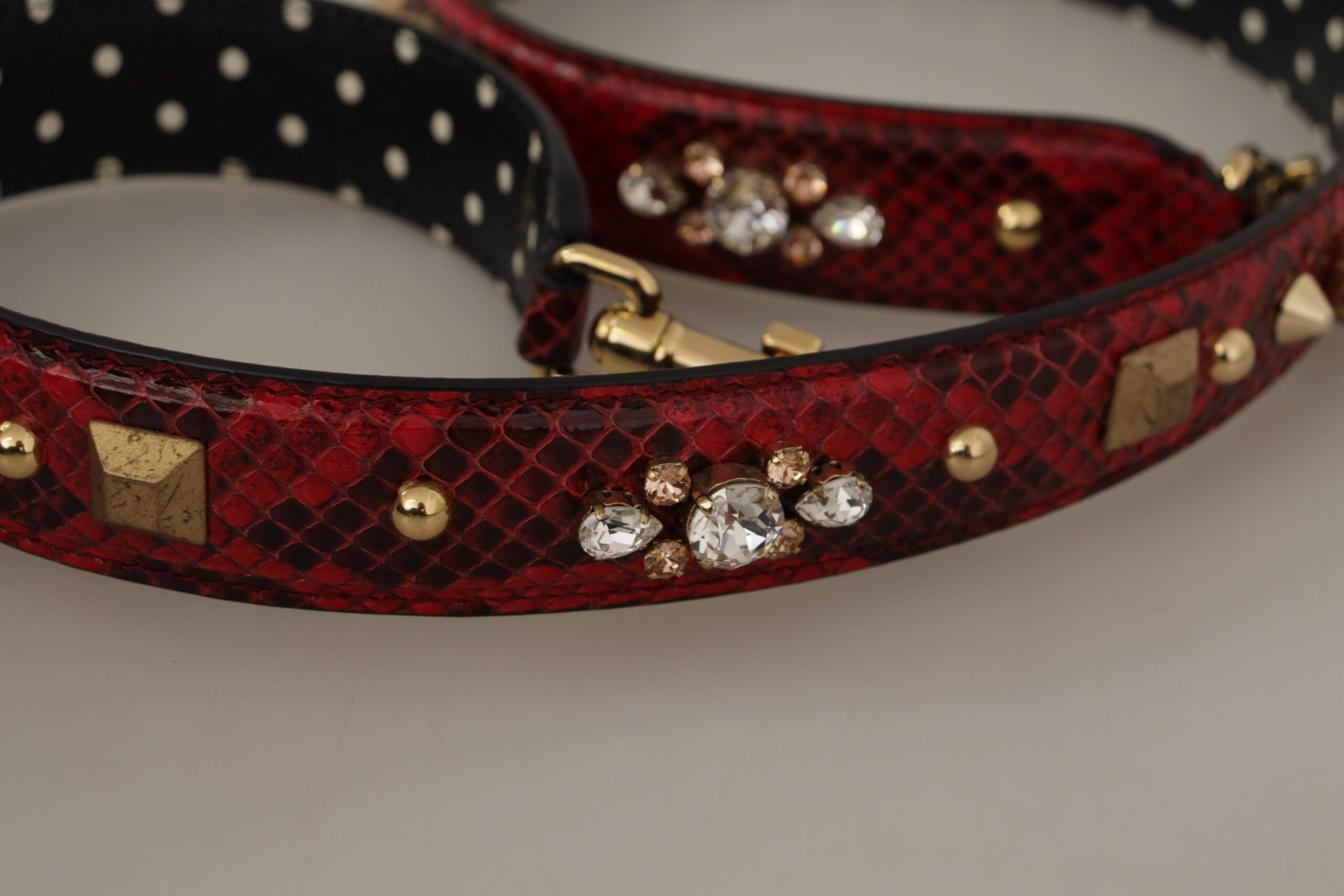 Dolce & Gabbana Red Python Leather Crystals Reversible Shoulder Strap - Lusso Punto