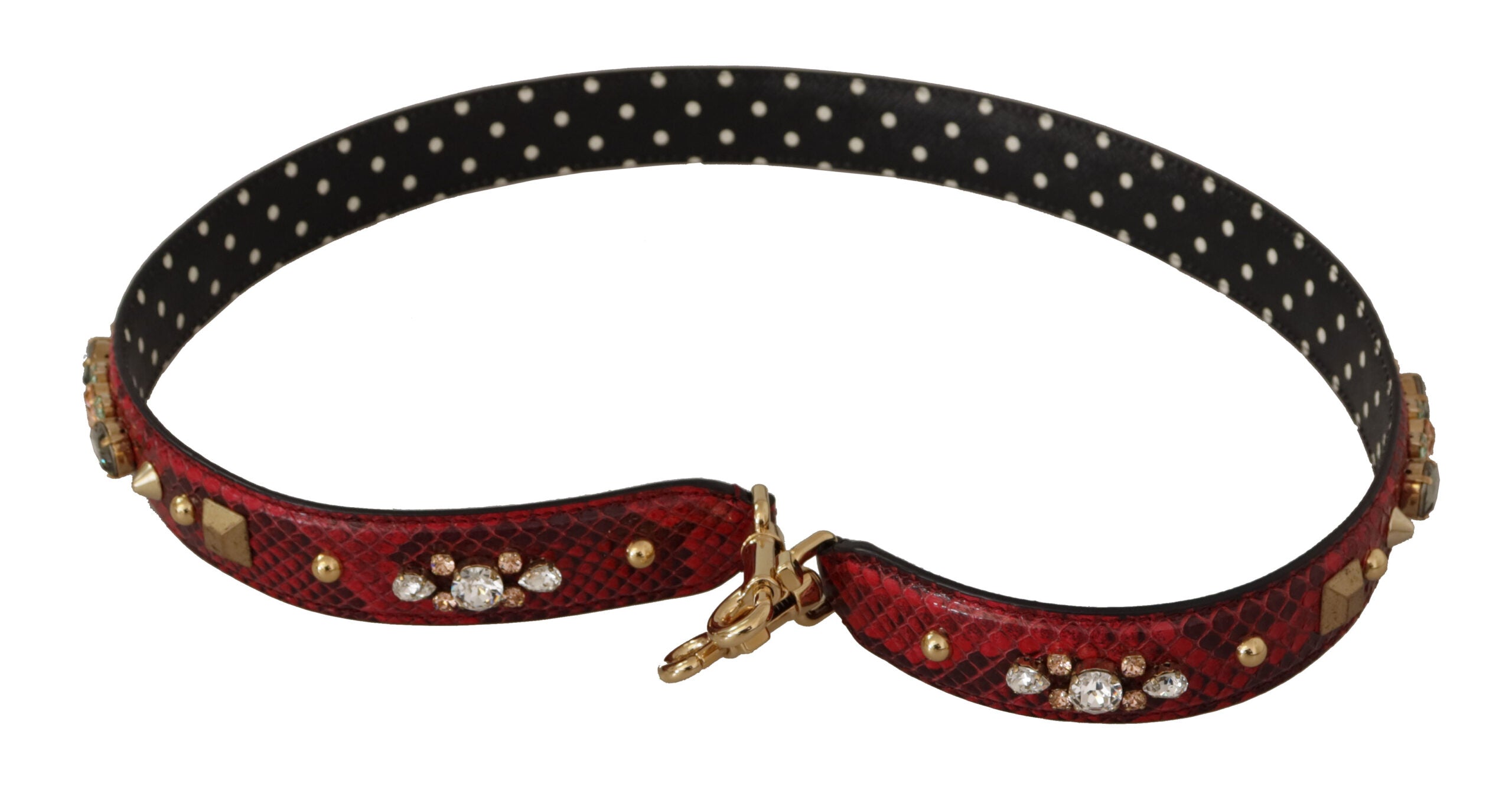 Dolce & Gabbana Red Python Leather Crystals Reversible Shoulder Strap - Lusso Punto