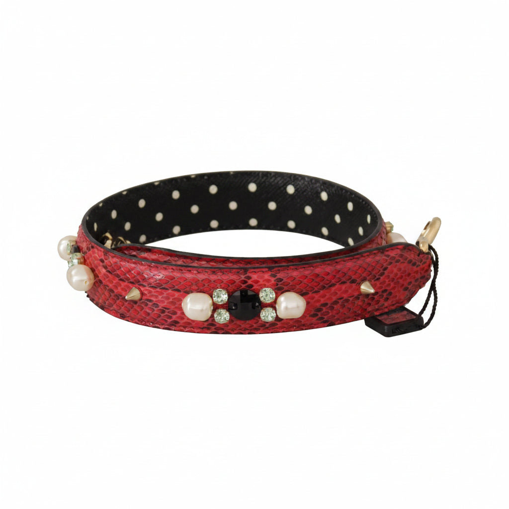 Dolce & Gabbana Red Python Leather Crystals Reversible Shoulder Strap - Lusso Punto