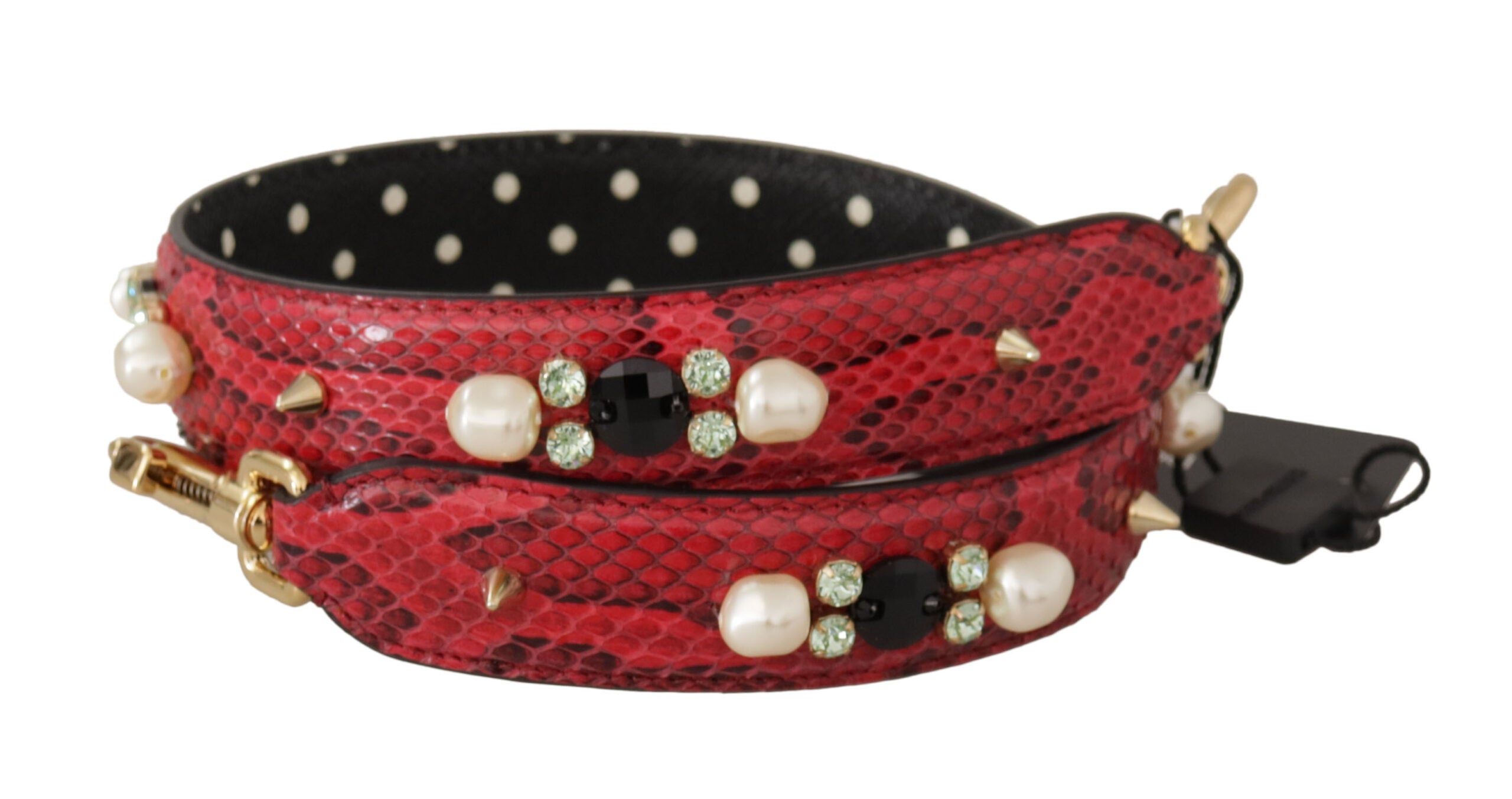 Dolce & Gabbana Red Python Leather Crystals Reversible Shoulder Strap - Lusso Punto