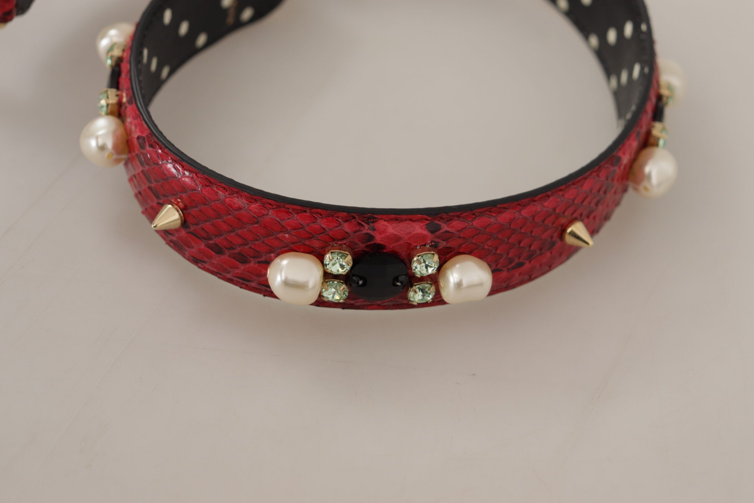 Dolce & Gabbana Red Python Leather Crystals Reversible Shoulder Strap - Lusso Punto