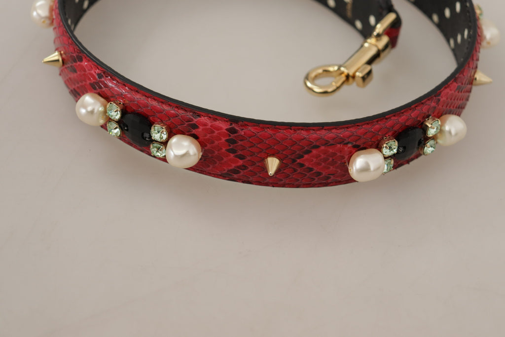 Dolce & Gabbana Red Python Leather Crystals Reversible Shoulder Strap - Lusso Punto